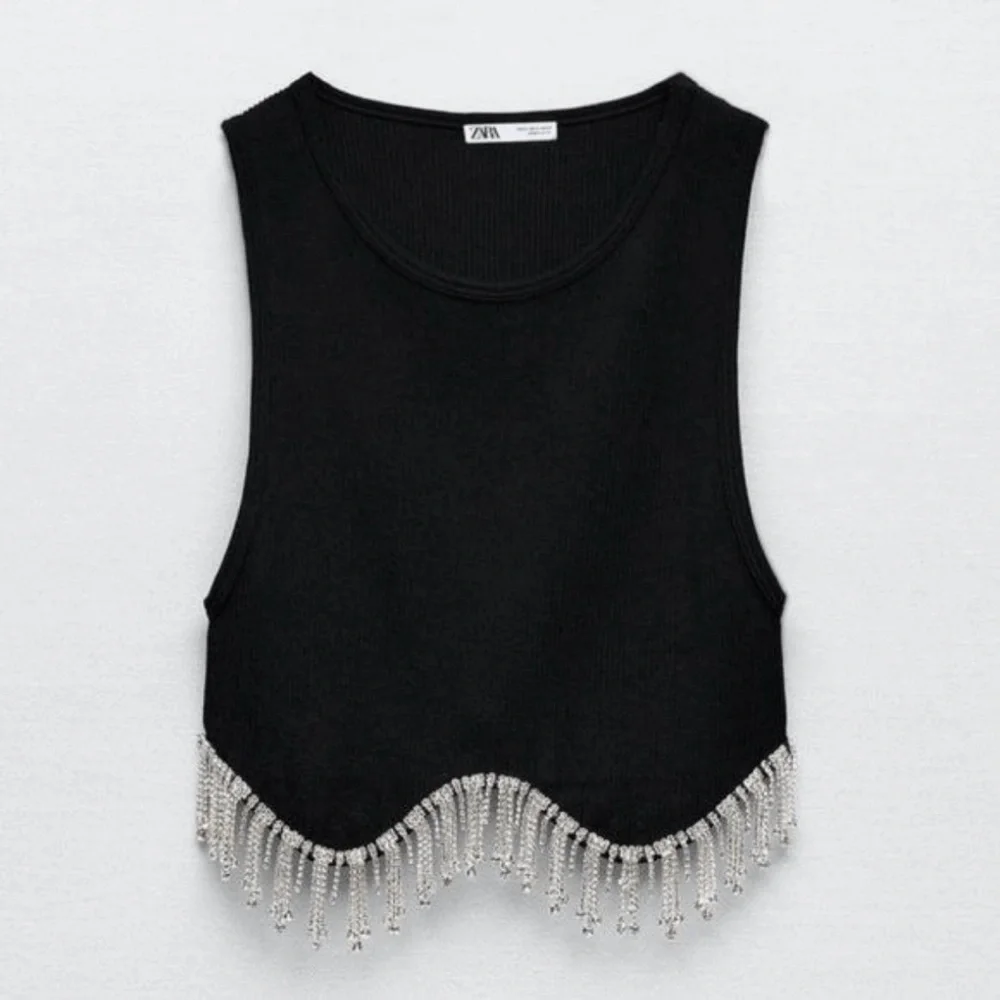 NWOT Zara Black Rhinestone Crop Top XS - Picture 4 of 5